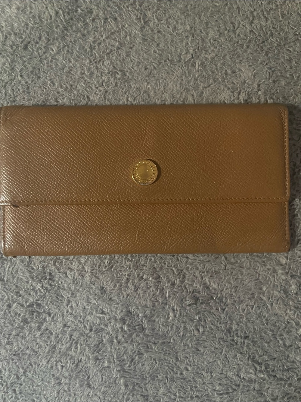 BVLGARI Brown Leather Long Snap Wallet with Gold Logo
